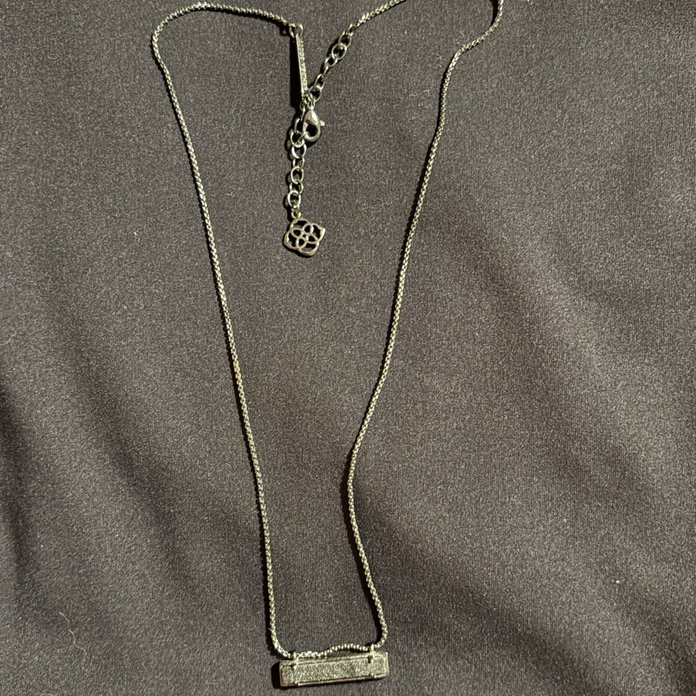 Kendra Scott Black Druzy Bar Necklace with Gunmetal Chain